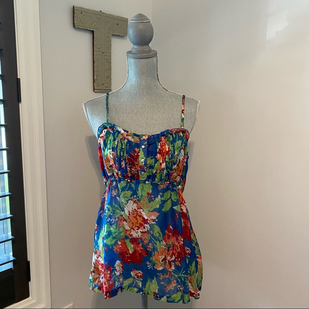 Pure Alfred Sung cami spaghetti strap blue floral tank top large - Picture 2 of 9